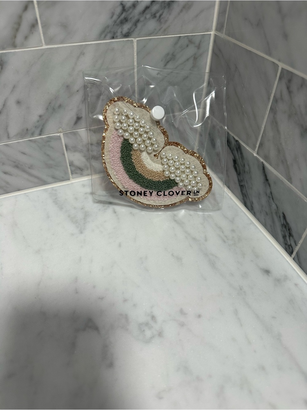 Stoney Clover Lane Gold-Trim Pearl Cloud Patch with Pink, Green, Cream